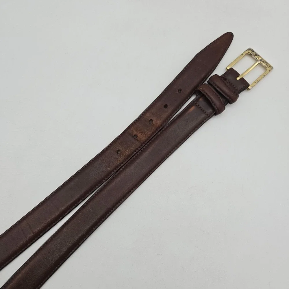 Claiborne Belt Brown Genuine Leather Mens 38 Brass Buckle